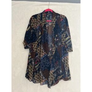 Creation Women Multi-Color Geometric Patchwork Open Front Cardigan Duster Small